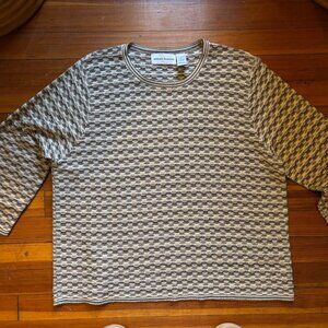 Vintage 1990s Alfred Dunner Brown & Tan XL Knit Crewneck Lightweight Sweater